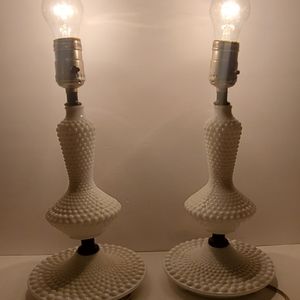 Vintage FENTON Set of 2 Hobnail Milk Glass Lamps